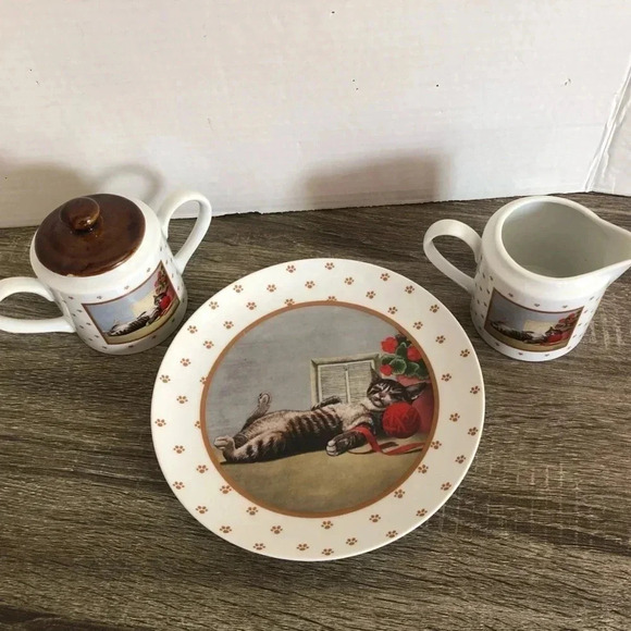 1986  Lowell Herrero Sleeping Cat Serving Set - Picture 2 of 9